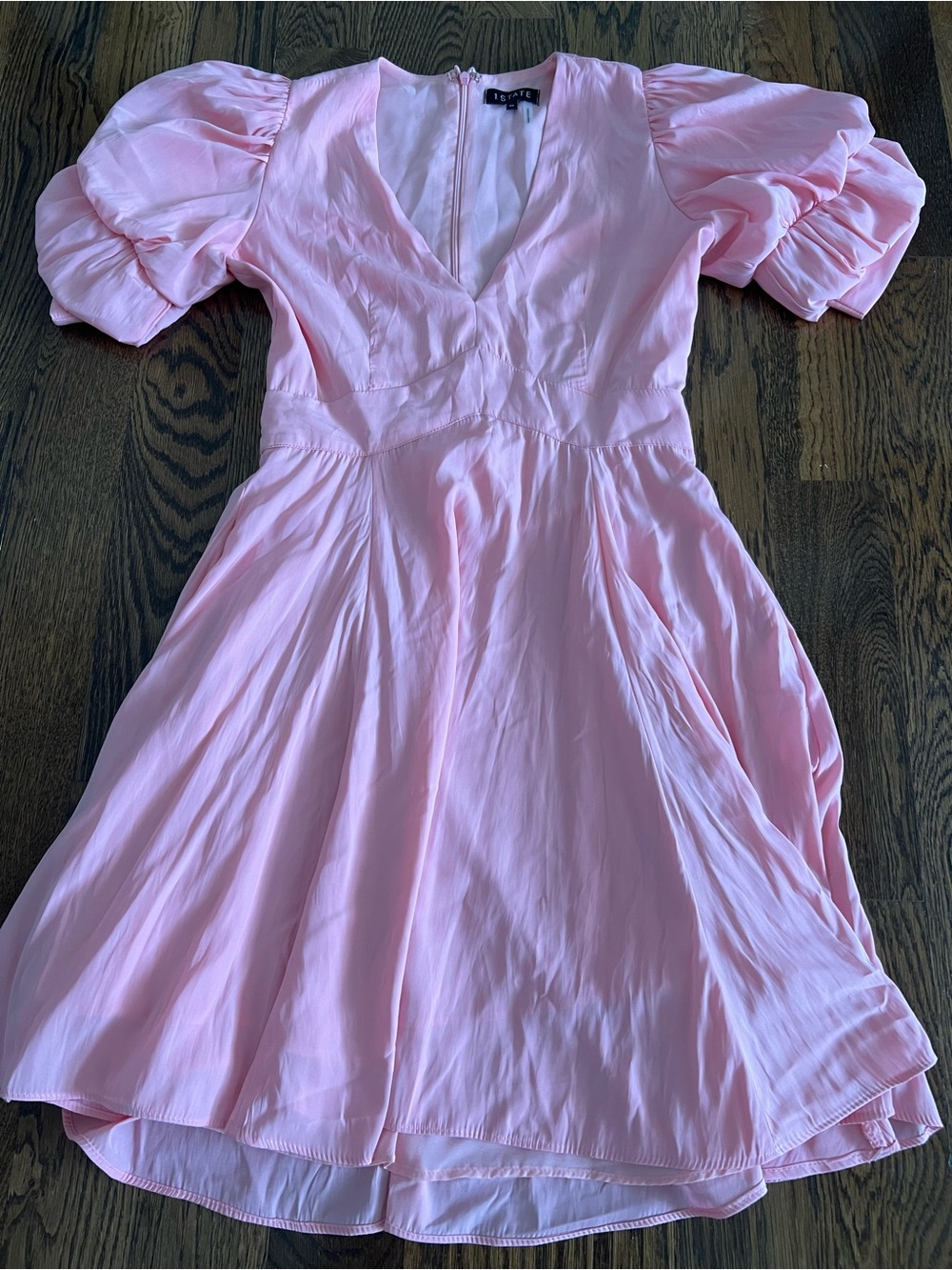 Skatie Light Pink Puff-Sleeve V-Neck Casual Dress